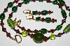 +MBA #B3-064   "Brown & Green Glass Bead & Crystal Necklace & Earring Set"