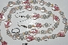 +MBA #B3-043  "Breast Cancer Clear Glass Heart Beads,White Pearls & Crystal Necklace & Earring Set"
