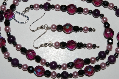 +MBA #B3-173  "Purple & Black Crystal, Purple Gemstone, Pearl & Hemalyke Bead Necklace & Earring Set"