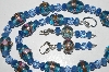 +MBA #B3-100  "Fancy Blue Glass Lamp Worked Beads, Blue Gemstone & Crystal Bead Necklace & Earring Set"