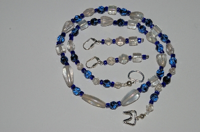 +MBA #B3-009  "Luster Clear Glass Bead & Blue Glass Bead Necklace & Earring Set"