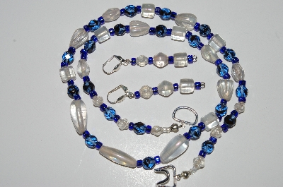 +MBA #B3-009  "Luster Clear Glass Bead & Blue Glass Bead Necklace & Earring Set"