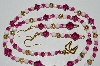 +MBA #B3-003  "Pink Crystal, White Gemstone, Gold Plated Rose Bead Necklace & Earring Set"