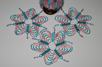 +MBA #B3-161  "Set Of 4 Hand Beaded Blue & Pink Ornament Covers"