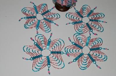 +MBA #B3-165  "Set Of 5 Hand Beaded Pink & Blue Ornament Covers"