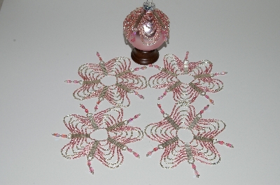 +MBA #B3-123  "Set Of 5 Hand Beaded Pink & Silver Bead & Pink Crystal Ornament Covers"
