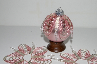 +MBA #B3-133 "Set Of 4 Hand Beaded Pink & Silver Ornament Covers"