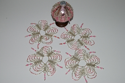 +MBA #B3-126  "Set Of 5 Hand Beaded Silver & Pink Ornament Covers"
