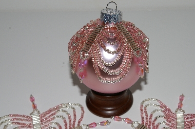 +MBA #B3-122  "Set Of 5 Hand Beaded Pink & Silver Ornament Covers"