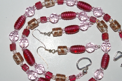 +MBA #B4-3027  "Pink Crystal, Rose Colored Glass Bead Necklace & Matching Earring Set"