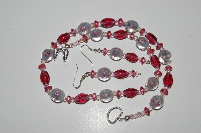 +MBA #B4-3012  "Lamp Worked Glass Rose Bead Necklace & Matching Earring Set"