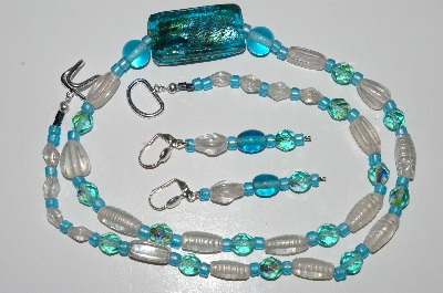 +MBA #B4-3006  "Blue AB Crystal,Clear Luster Glass Bead Necklace & Matching Earring Set"