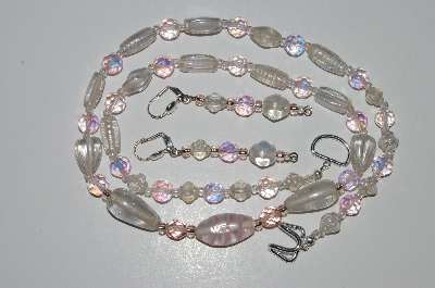 +MBA #B4-2994   "Pink AB Crystal & Clear Luster Glass Bead Necklace & Matching Earring Set"