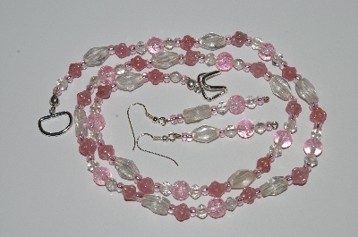 +MBA #B4-2926  "Pink & Clear Luster Glass Bead Necklace & Matching Earring Set"