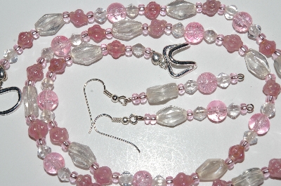 +MBA #B4-2926  "Pink & Clear Luster Glass Bead Necklace & Matching Earring Set"