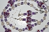 +MBA #B4-2923  "Lamp Worked Glass Cat Beads, Purple & Clear Glass Bead Necklace & Matching Earring Set"