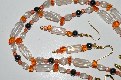 +MBA #B4-2935  "Clear Luster Glass, Orange Glass Chips, Crystal & Hemalyke Bead Necklace & Matching Earring Set"