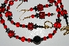 +MBA #B4-2932  "Fancy Red Glass Lady Bug, Glass Bead & Black Crystal Necklace & Matching Earring Set"
