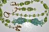 +MBA #B5-084  "Fancy 2 Lamp Worked Glass Fish & Luster Green Glass Bead Necklace & Matching Earring Set"