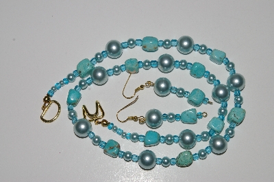 +MBA #B5-102  "Turquoise & Glass Pearl Necklace & Matching Earring Set"