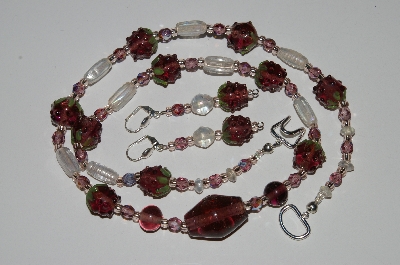 +MBA #B5-072  "Purple Glass Berry & Crystal Necklace & Matching Earring Set"