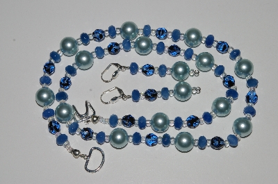 +MBA #B5-063  "Blue Gemstone, Glass Pearl & Bead Necklace & Matching Earring Set"