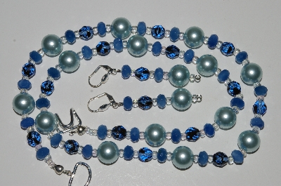 +MBA #B5-063  "Blue Gemstone, Glass Pearl & Bead Necklace & Matching Earring Set"