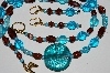 +MBA #B5-027  "Blue, Brwon Glass Bead & Crystal Necklace & Matching Earring Set"