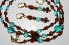 +MBA #B5-024   "Brown ,Copper Colored Glass Bead & Blue Crystal Necklace & Earring Set"