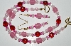 +MBA #B5-021  "Pink Glass, Pink Pearl & Red Crystal Necklace & Matching Earring Set"