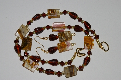 +MBA #B5-108  "Cherry Agate & Brown Glass Bead Necklace & Matching Earring Set"
