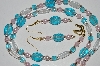 +MBA #B5-105  "Blue, Clear Glass & Pearl Necklace & Matching Earring Set"