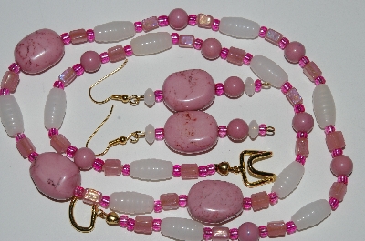 +MBA #B5-033  "Pink Lepidolite & Glass bead Necklace & Matching Earring Set"
