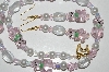 +MBA #B6-186  "Lavender Glass Bears & White Pearl Necklace & Matching Earring Set"