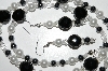 +MBA #B6-183  "Black Crystal, Hemalyke & White Glass Pearl Necklace & Earring Set"