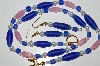 +MBA #B6-152  "Matte Blue & Pink Glass Bead Necklace & Matching Earring Set"