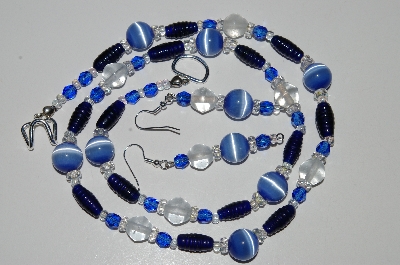 +MBA #B6-161  "Blue Fiber Optic, Crystal & Glass Bead Necklace & Earring Set"