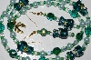 +MBA #B6-158  "Fancy Green Bear,Crystal, Glass Bead & Pearl Necklace & Earring Set"