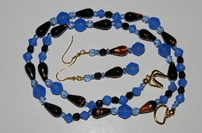 +MBA #B6-167  "Fancy Black Glass Bead & Fire Polished Bead Necklace & Matching Earring Set"