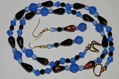 +MBA #B6-167  "Fancy Black Glass Bead & Fire Polished Bead Necklace & Matching Earring Set"