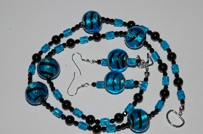 +MBA #B6-143  "Fancy Blue Lamp Worked Glass Bead Necklace & Matching Earring Set"