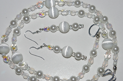 +MBA #B6-097  "White Fiber Optic, AB Crystal & Glass Bead Necklace & Matching Earring Set"