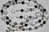 +MBA #B6-133  "White Fiber Optic, Black Crystal, Grey Glass Pearl & Glass Bead Necklace & Earring Set"