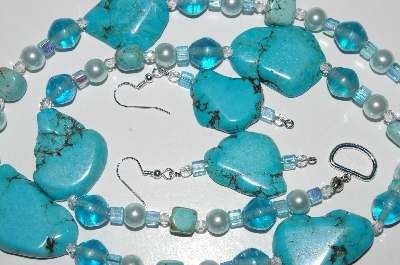 +MBA #B6-037  "Turquoise, Blue Glass Bead & Pearl Necklace & Matching Earring Set"