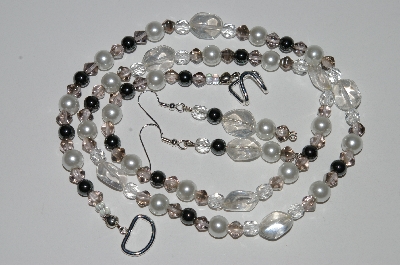 +MBA #B6-100  "AB Clear Glass, Hemalyke & Pearl Necklace & Matching Earring Set"