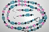 +MBA #B6-022  "Fancy Blue,Pink Glass, Pearl & Hemalyke Bead Necklace & Matching Earring Set"