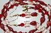 +MBA #B6-068  :Fancy Glass Bead, Red Luster & Red Crystal Bead Necklace & Matching Earring Set"