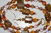 +MBA #B6-075  "Cherry Agate , Pink Crystal, Amber Crystal & Champagne Pearl Necklace & Matching Earring Set"