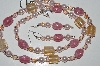 +MBA #B6-003  "Fancy Pink Glass Bbead & Pearl Necklace & Matching Earring Set"