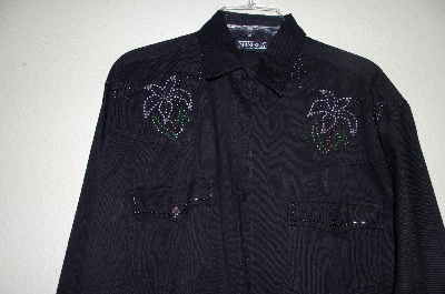 +MBAHB #19-017  "Manisha Black One Of A Kind Hand Beaded Shirt"